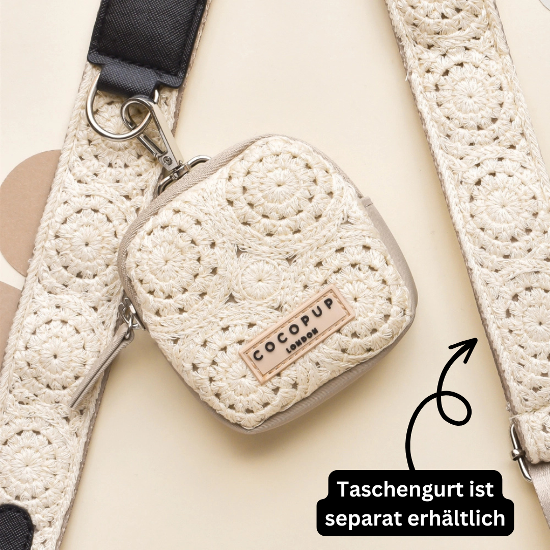 COCOPUP LONDON Zip Treat Pouch / Leckerlitasche | Caramel Latte mit Häkelmuster Festival