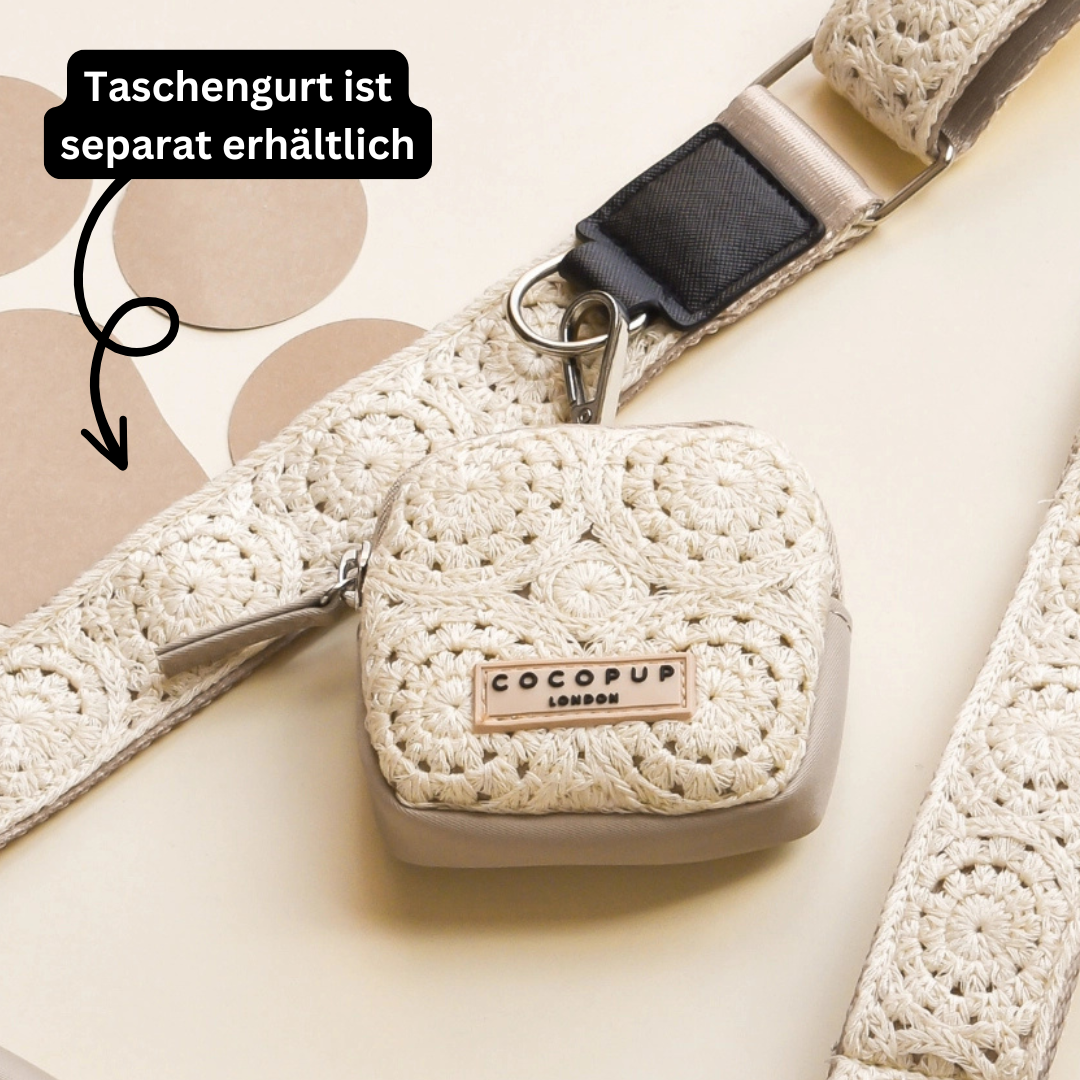 COCOPUP LONDON Zip Treat Pouch / Leckerlitasche | Caramel Latte mit Häkelmuster Festival