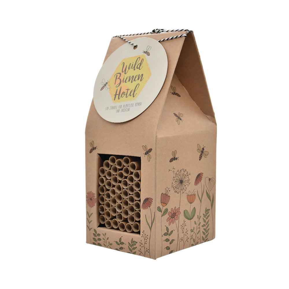 WUNDERLE Wildbienen XL Hotel mit Nisthülsen für Garten oder Balkon aus recycelter Naturpappe