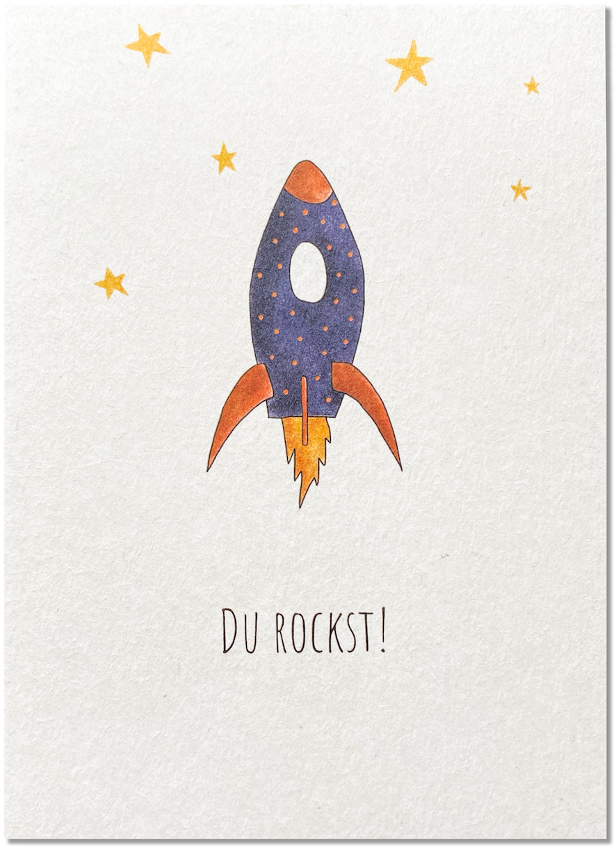 KEITCARDS Postkarte aus Holzschliffkarton mit Rakete "Du rockst!" | DIN A6