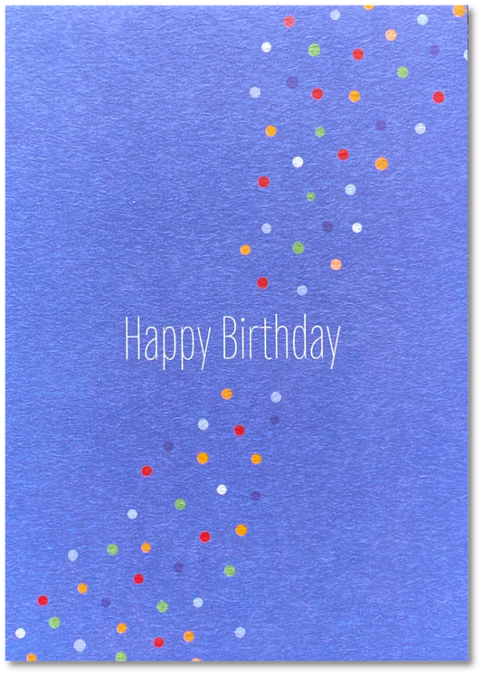 KEITCARDS Postkarte aus Holzschliffkarton in blau mit bunten Punkten "Happy Birthday" | DIN A6