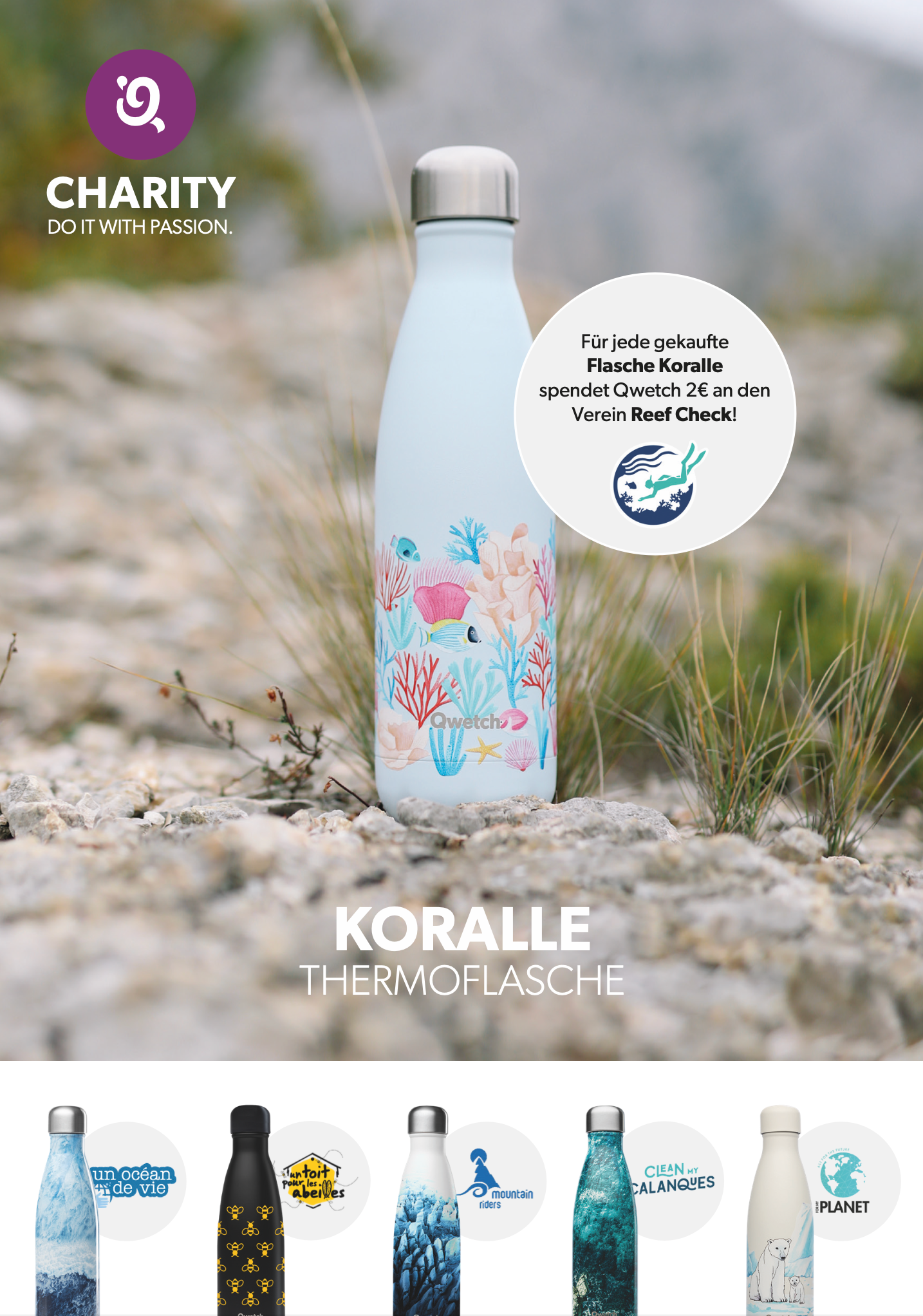 QWETCH Charity Thermoflasche KORALLE | 500ml