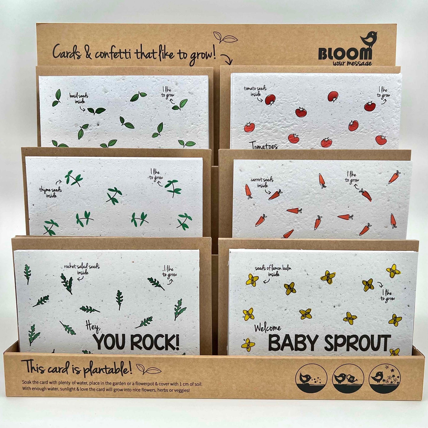 BLOOM YOUR MESSAGE grüne Kräuterkarte "Congrats woo-hoo!" mit Thymian-Saatgut | 100% recyceltes Material