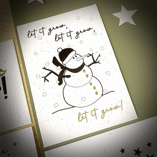 BLOOM YOUR MESSAGE Saatgutkarte für Wildblumen "Let it grow!" mit Schneemann Motiv | 100% recyceltes Material