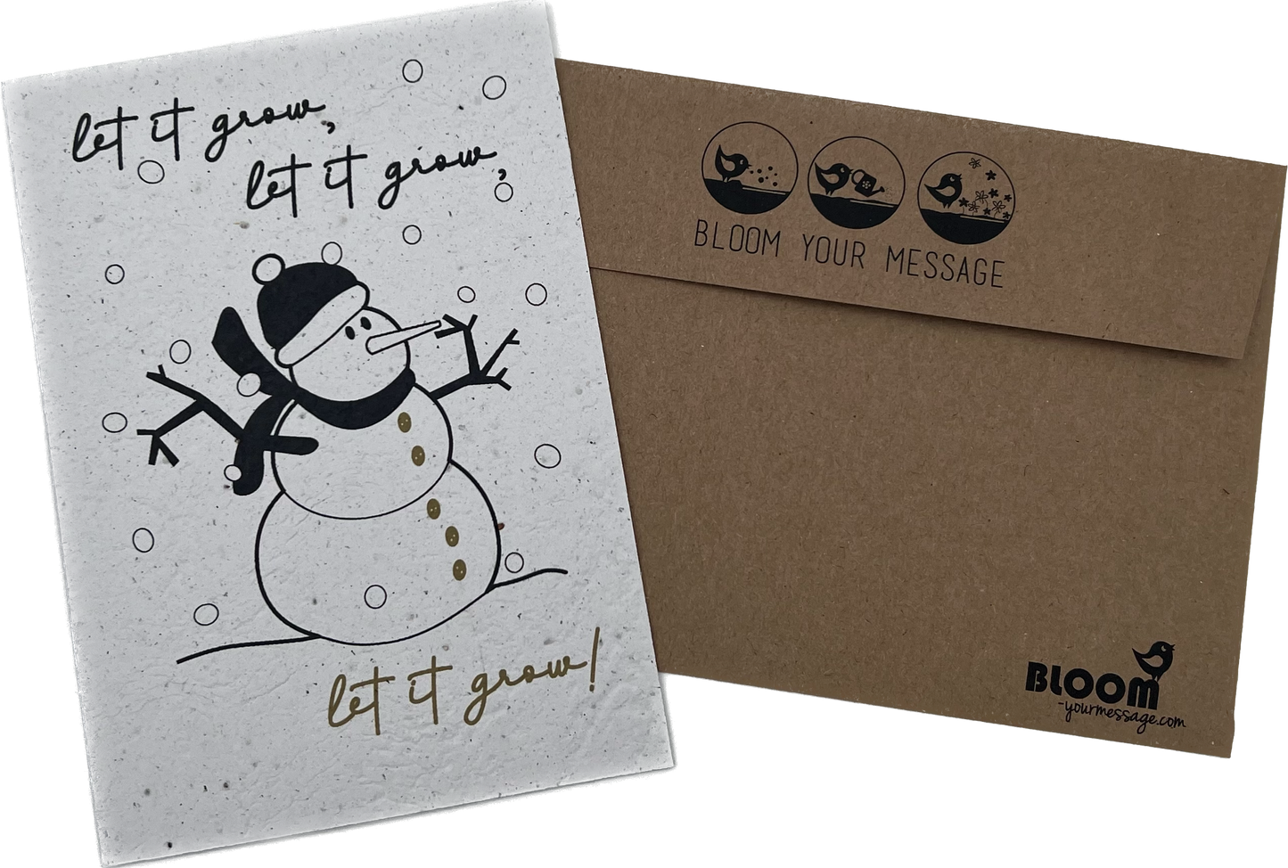 BLOOM YOUR MESSAGE Saatgutkarte für Wildblumen "Let it grow!" mit Schneemann Motiv | 100% recyceltes Material