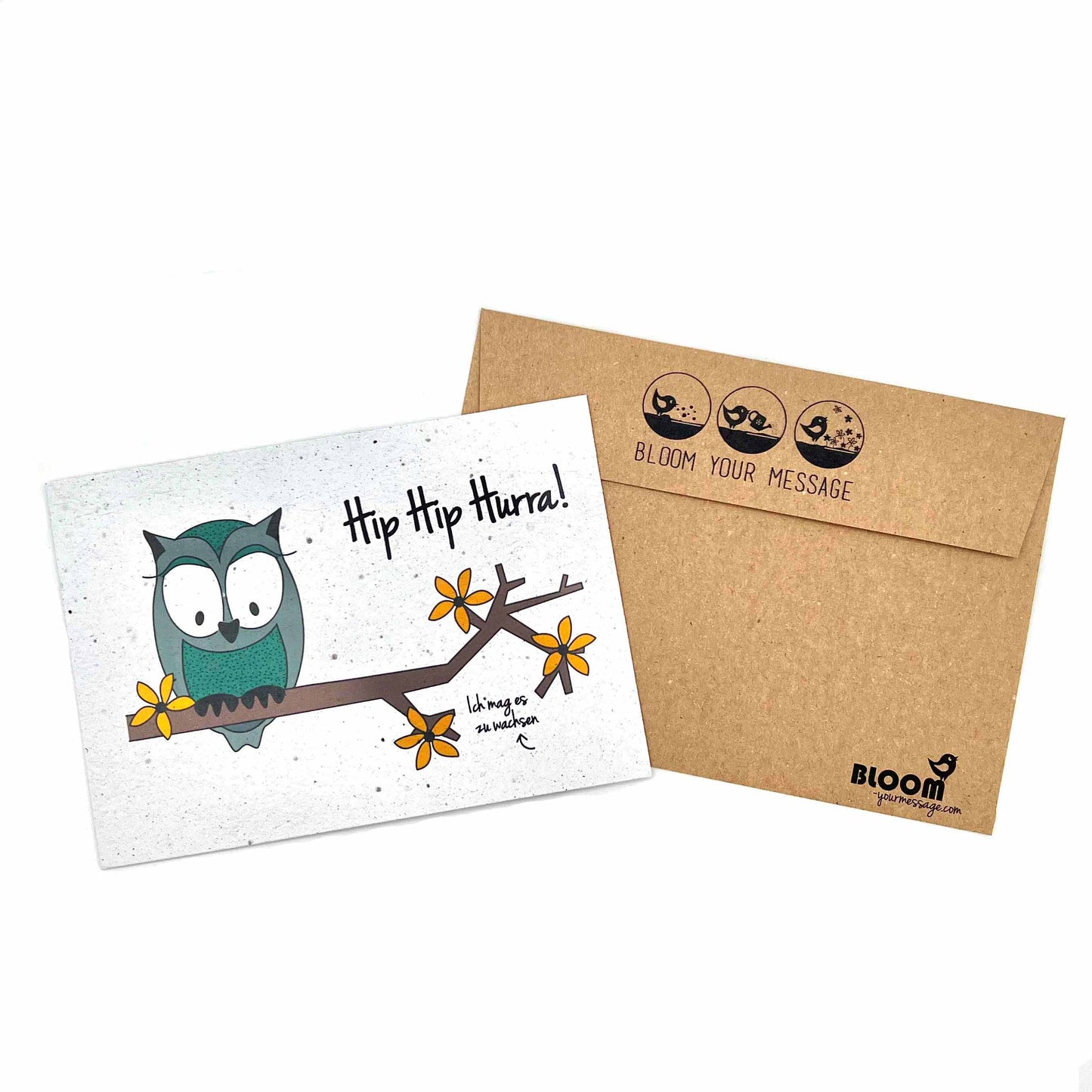 BLOOM YOUR MESSAGE bunte Blumenkarte "Hip Hip Hurra" mit Blumensaatgut | 100% recyceltes Material