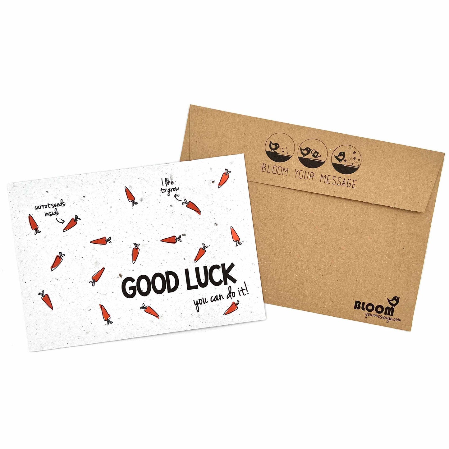BLOOM YOUR MESSAGE bunte Gemüsekarte "Good luck - you can do it!" mit Karotten-Saatgut | 100% recyceltes Material