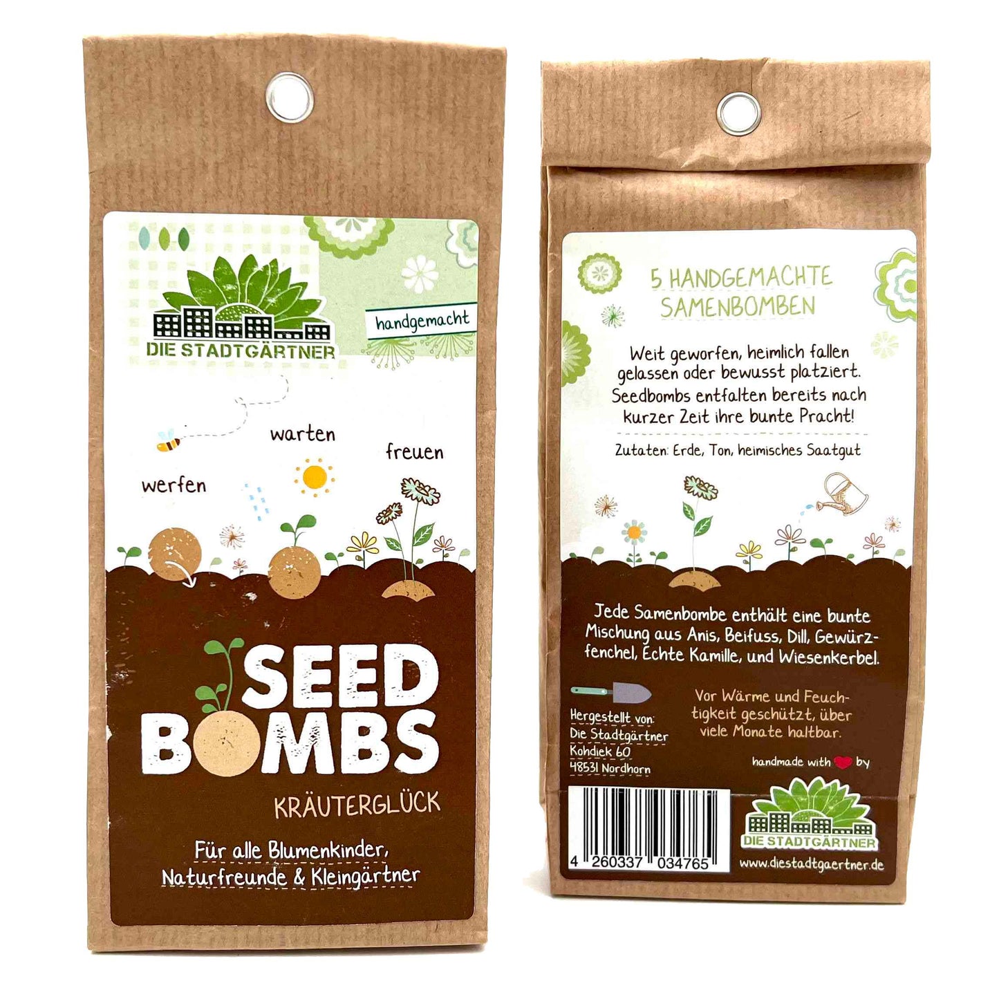 DIE STADTGÄRTNER handgemachte Saatbomben | Seedbombs | nachhaltiges Geschenk | 100% natürliche Rohstoffe | 5 Stück