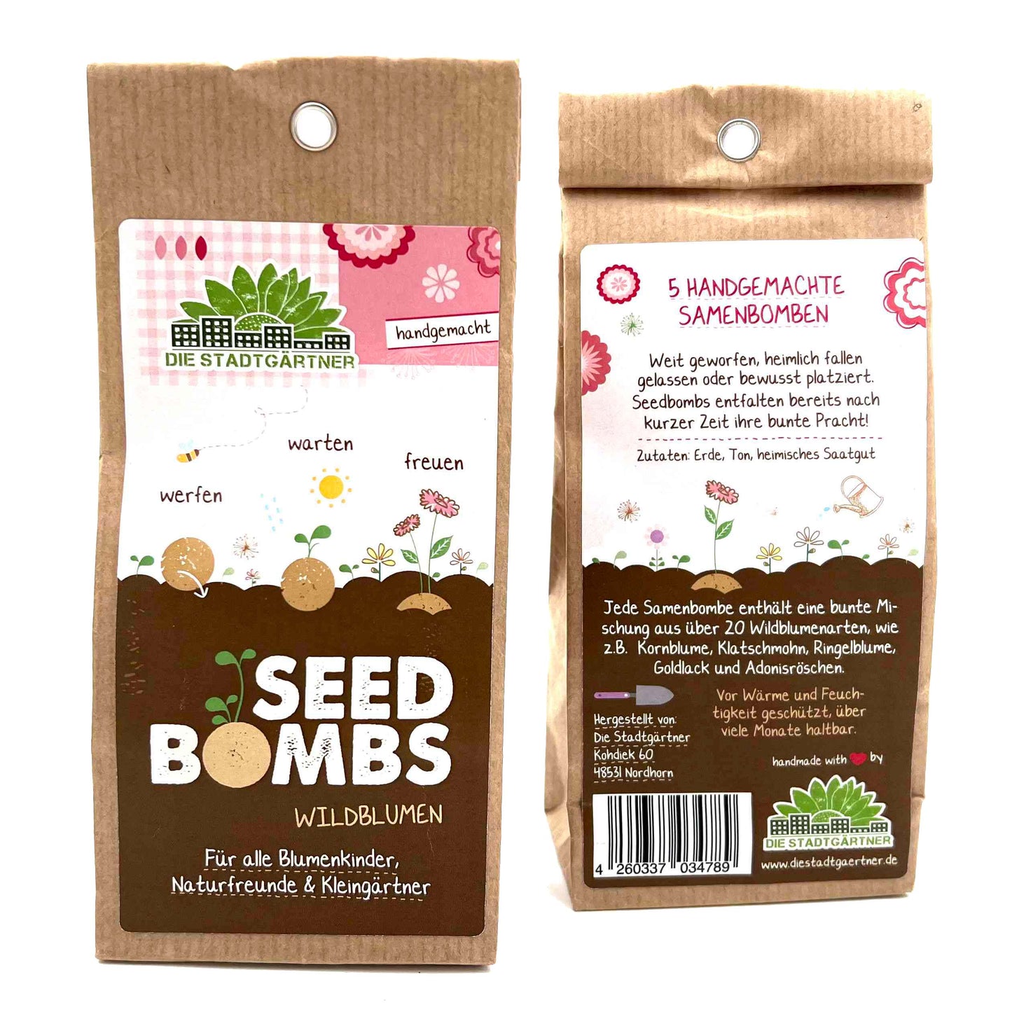 DIE STADTGÄRTNER handgemachte Saatbomben | Seedbombs | nachhaltiges Geschenk | 100% natürliche Rohstoffe | 5 Stück