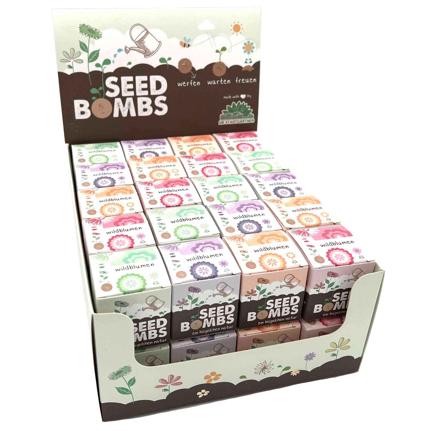 DIE STADTGÄRTNER handgemachte Saatbomben | Seedbombs | nachhaltiges Geschenk | 100% natürliche Rohstoffe | Wildblumen im Würfel |1 Stück