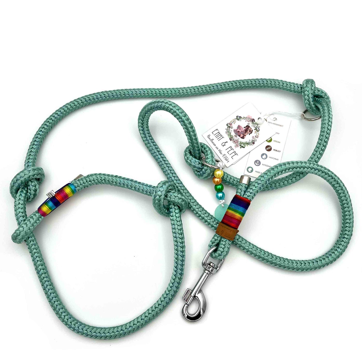 EMMY & PEPE Retrieverleine / Moxonleine / Schlupfleine "Scooby Doo" | mint | vegan