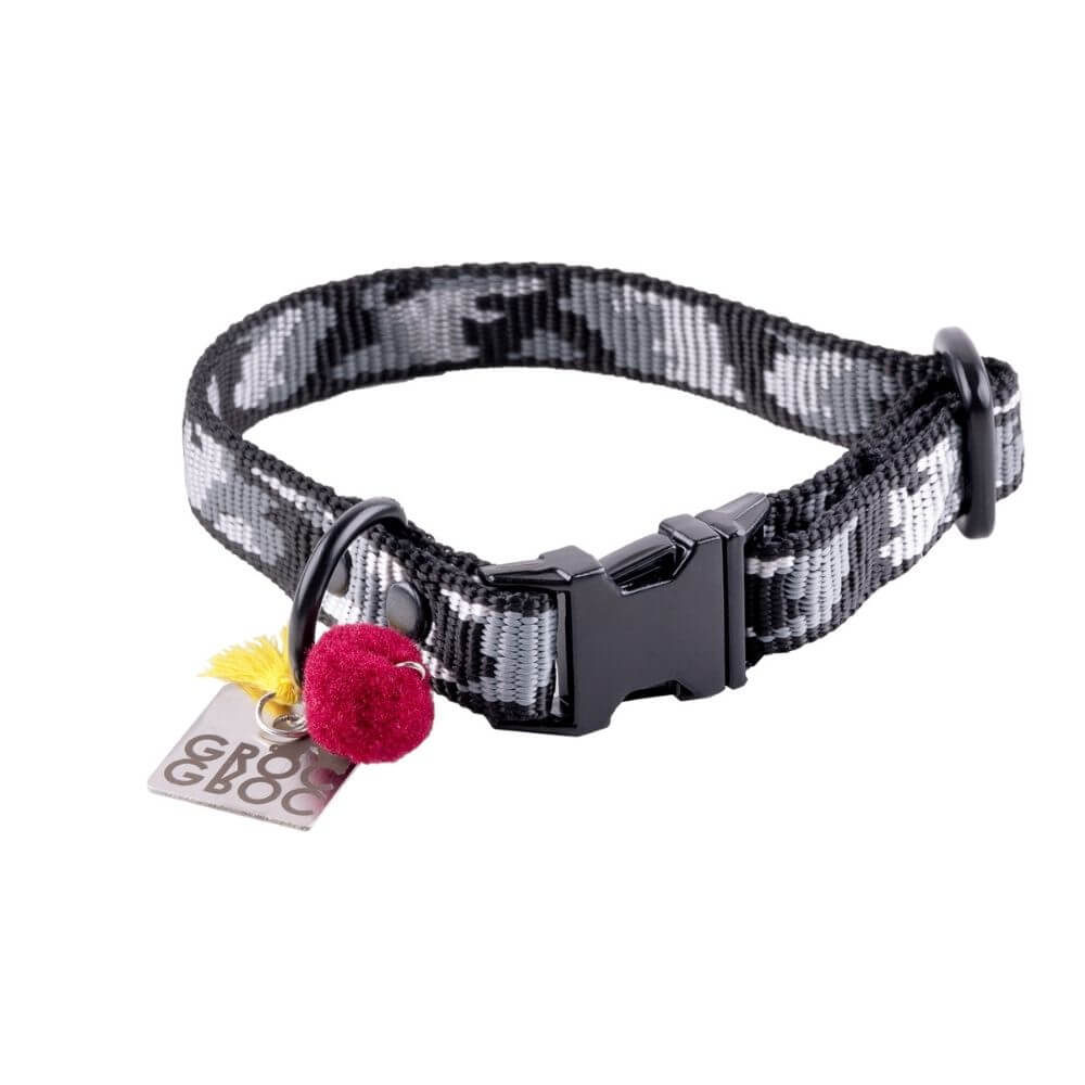 GROC GROC handgefertigtes Hundehalsband LUCKY in Camouflage Design gris | Tranfleck grau | S oder M