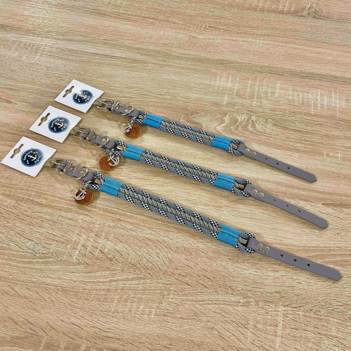 HAMBURG DOGS Handgefertigtes Hundehalsband Frenchi & Friends Barbara Turquise mit BioThane-Riemen | S, M & L