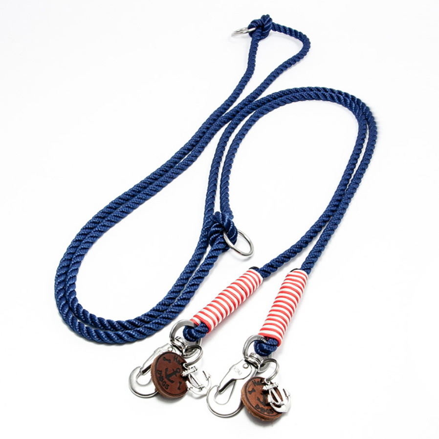 Hundeleine NAVY mit Takelung in rot-weiß der Serie Bootsmann MINI