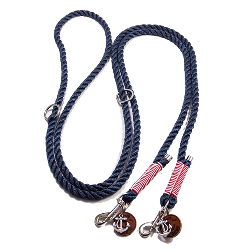 Hundeleine NAVY der Serie Bootsmann MINI von "Hamburg Dogs" rot-weiß