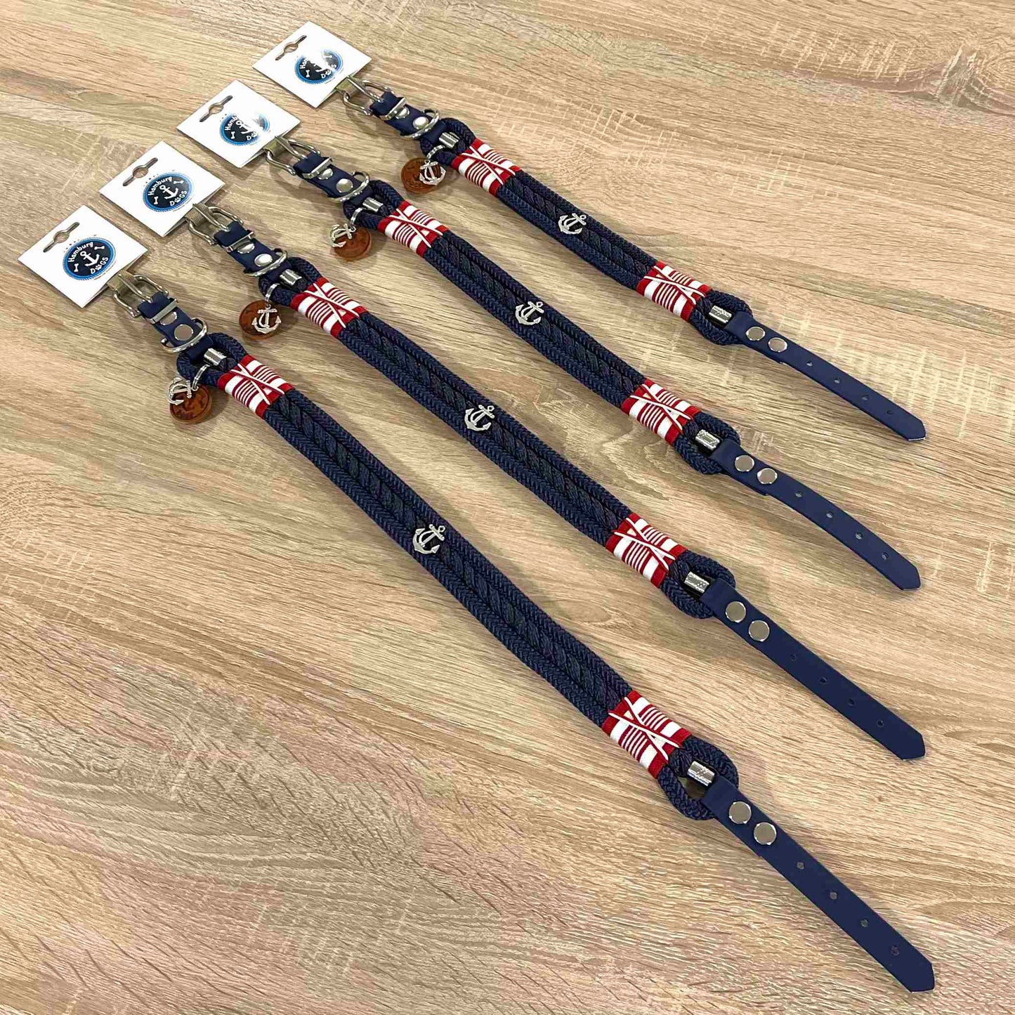 HAMBURG DOGS Handgefertigtes Hundehalsband JP Fiete Navy Blau | rot-weißmit BioThane-Riemen | L, XL, XXL & XXXL