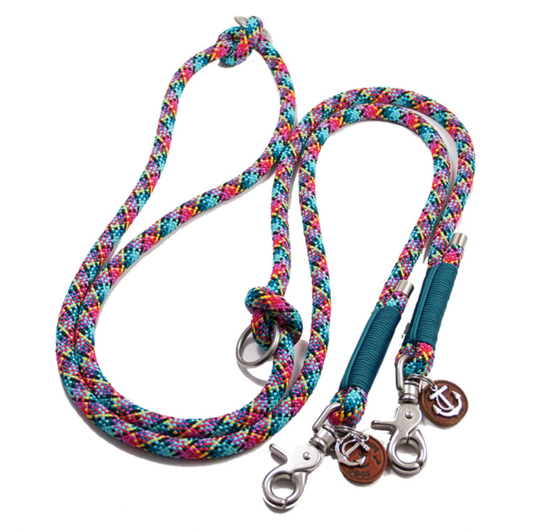 Hundeleine Harlequin von "Hamburg Dogs" in bunt mit Takelung in dunklem Türkis