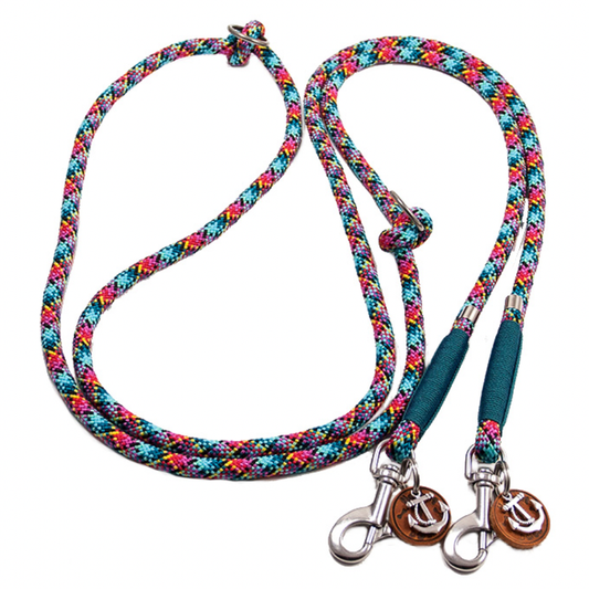 Hundeleine Harlequin von "Hamburg Dogs" in bunt mit Takelung in dunklem Türkis