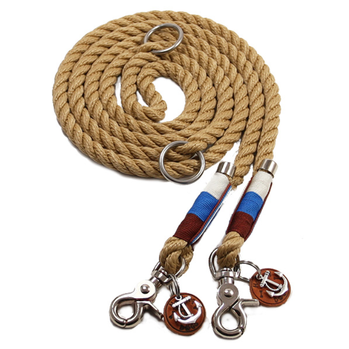 Hundeleine NATUR aus der Serie Bootsmann Sylt EDITION Captain von "Hamburg Dogs" natur mit Takelung braun-blau-weiß