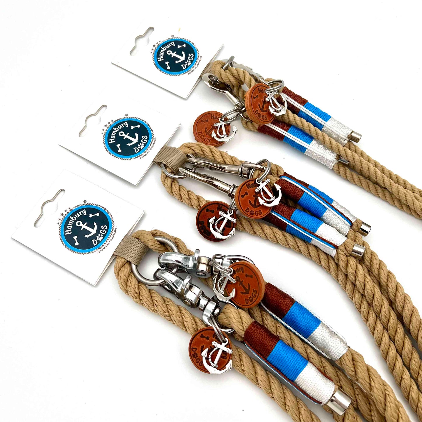 HAMBURG DOGS Handgefertigte Führleine für Hunde | Bootsmann Sylt EDITION Captain | Tau 6mm, 8mm & 10mm | NEUES Design