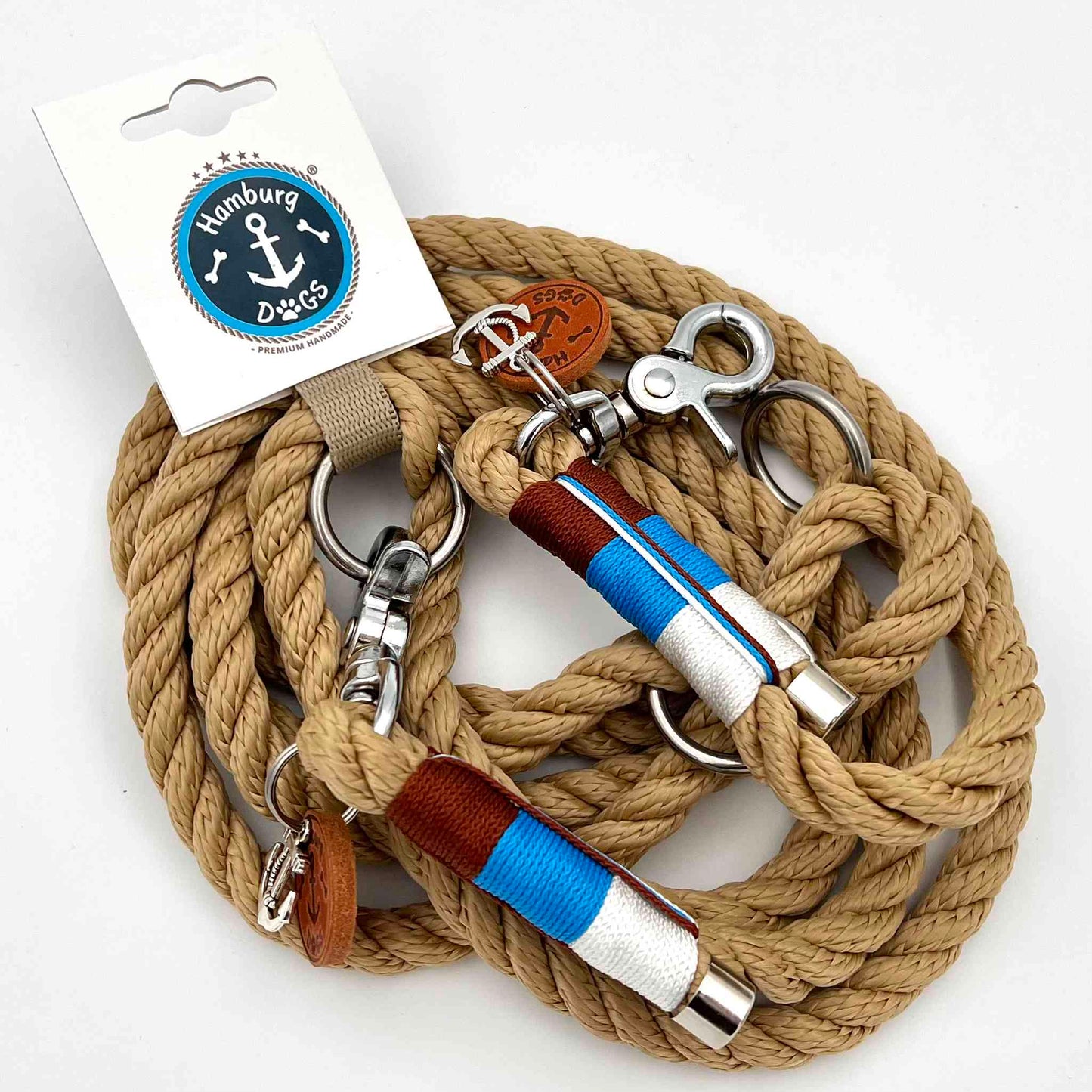 HAMBURG DOGS Handgefertigte Führleine für Hunde | Bootsmann Sylt EDITION Captain | Tau 6mm, 8mm & 10mm | NEUES Design