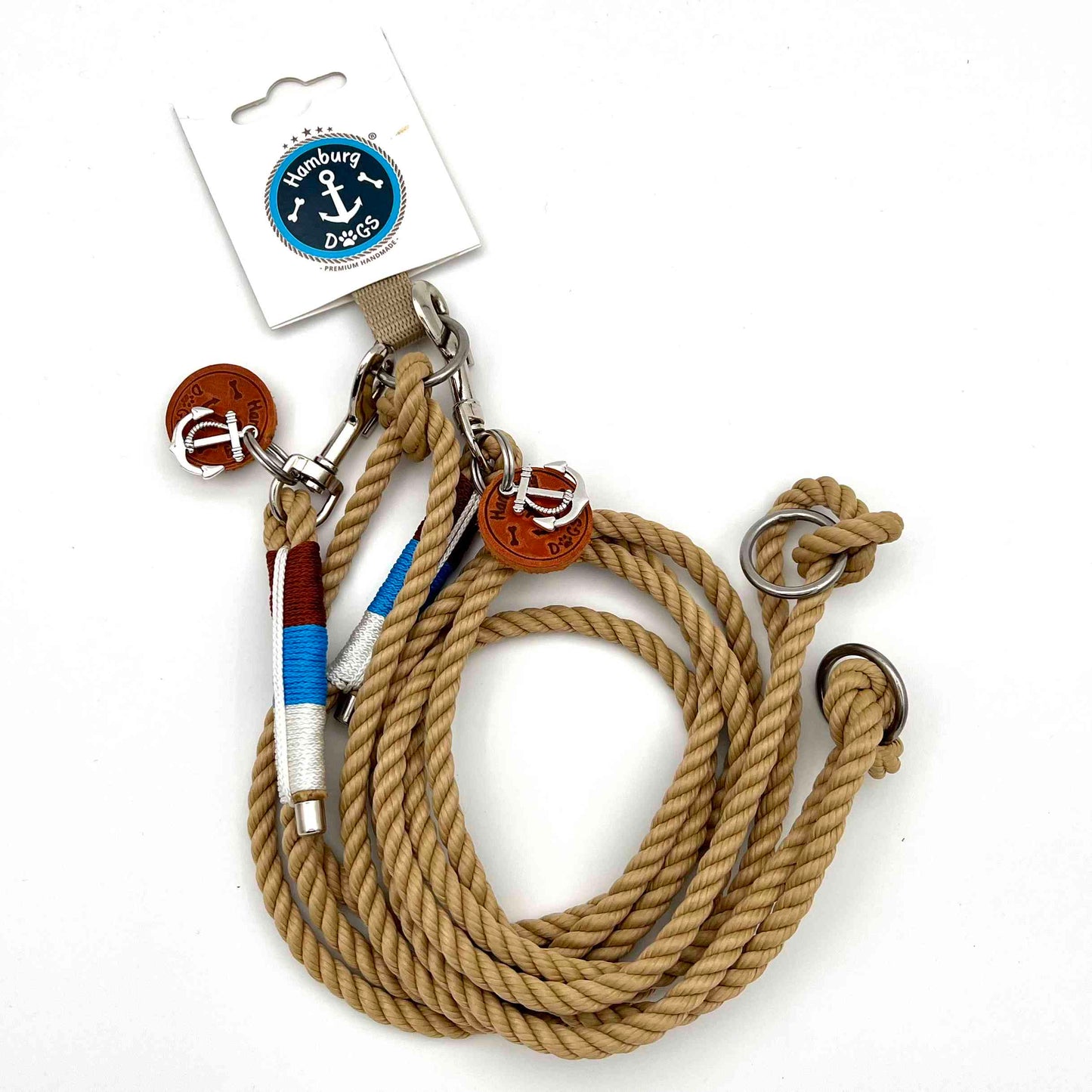 HAMBURG DOGS Handgefertigte Führleine für Hunde | Bootsmann Sylt EDITION Captain | Tau 6mm, 8mm & 10mm | NEUES Design