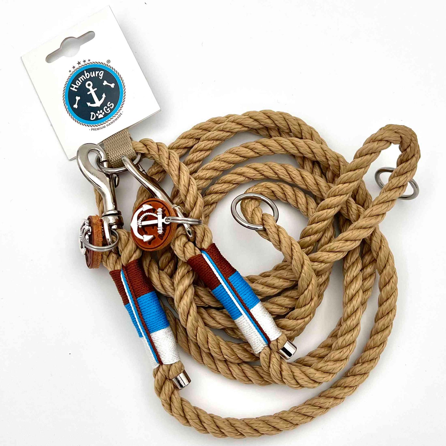 HAMBURG DOGS Handgefertigte Führleine für Hunde | Bootsmann Sylt EDITION Captain | Tau 6mm, 8mm & 10mm | NEUES Design