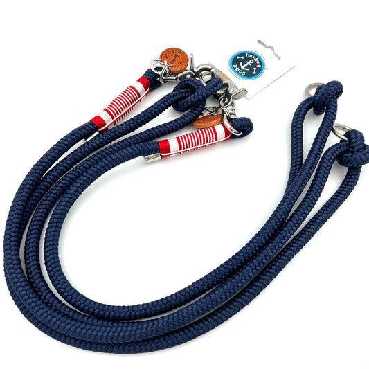 Hundeleine NAVY mit Takelung rot-weiß aus der Serien JP Fiete von "Hamburg Dogs" in blau mit Takelung rot-weiß