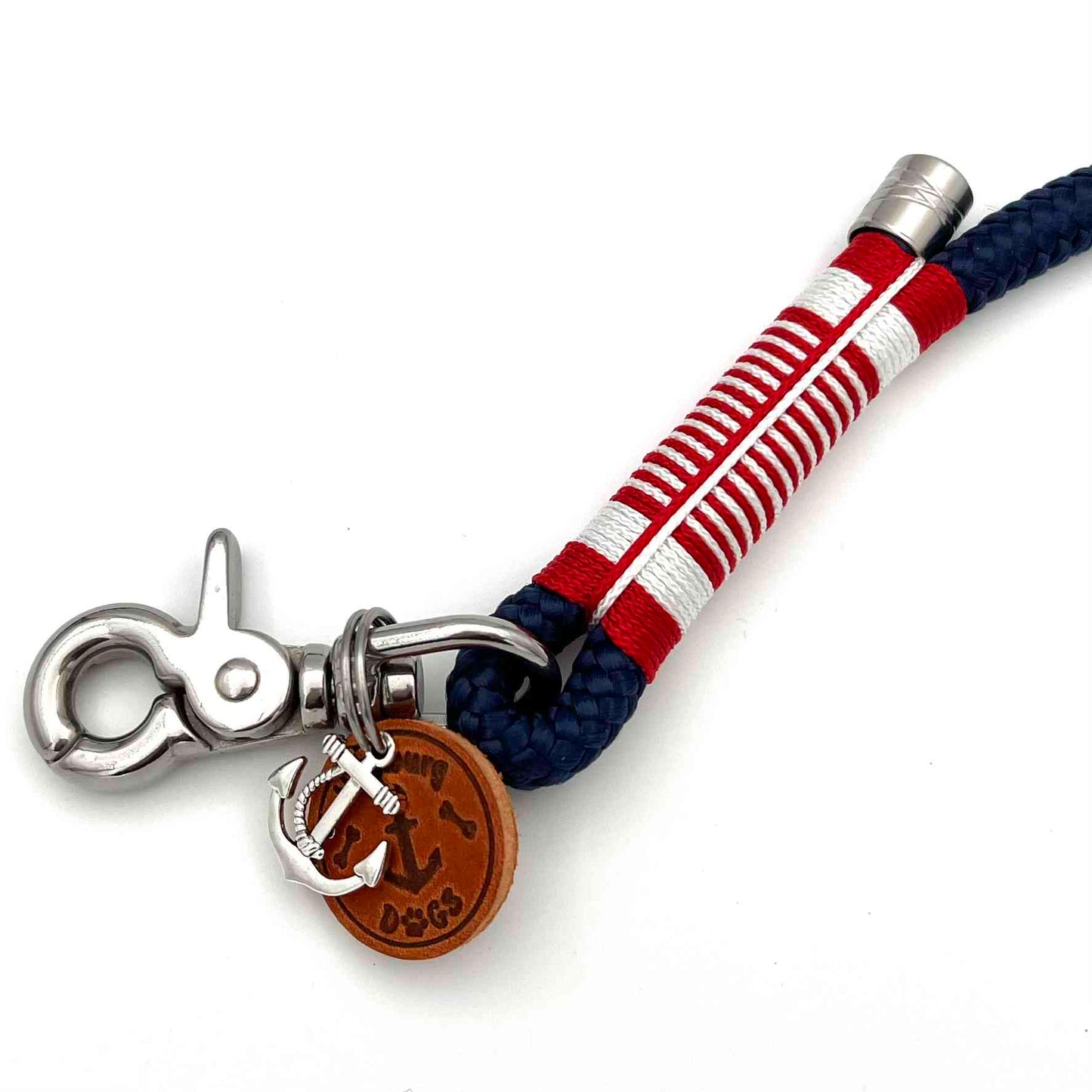 Hundeleine NAVY mit Takelung rot-weiß aus der Serien JP Fiete von "Hamburg Dogs" in blau mit Takelung rot-weiß