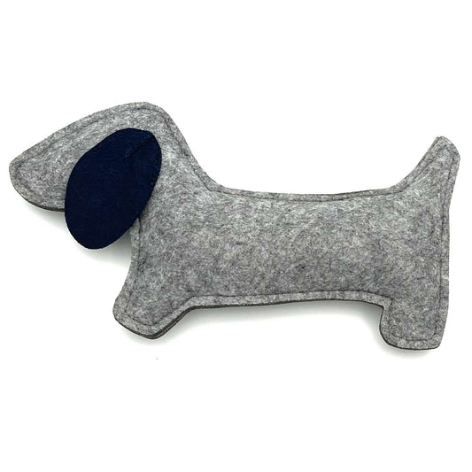 NOOEE PET Hundespielzeug DACKEL mit Schlappohr aus Filz grau/blau