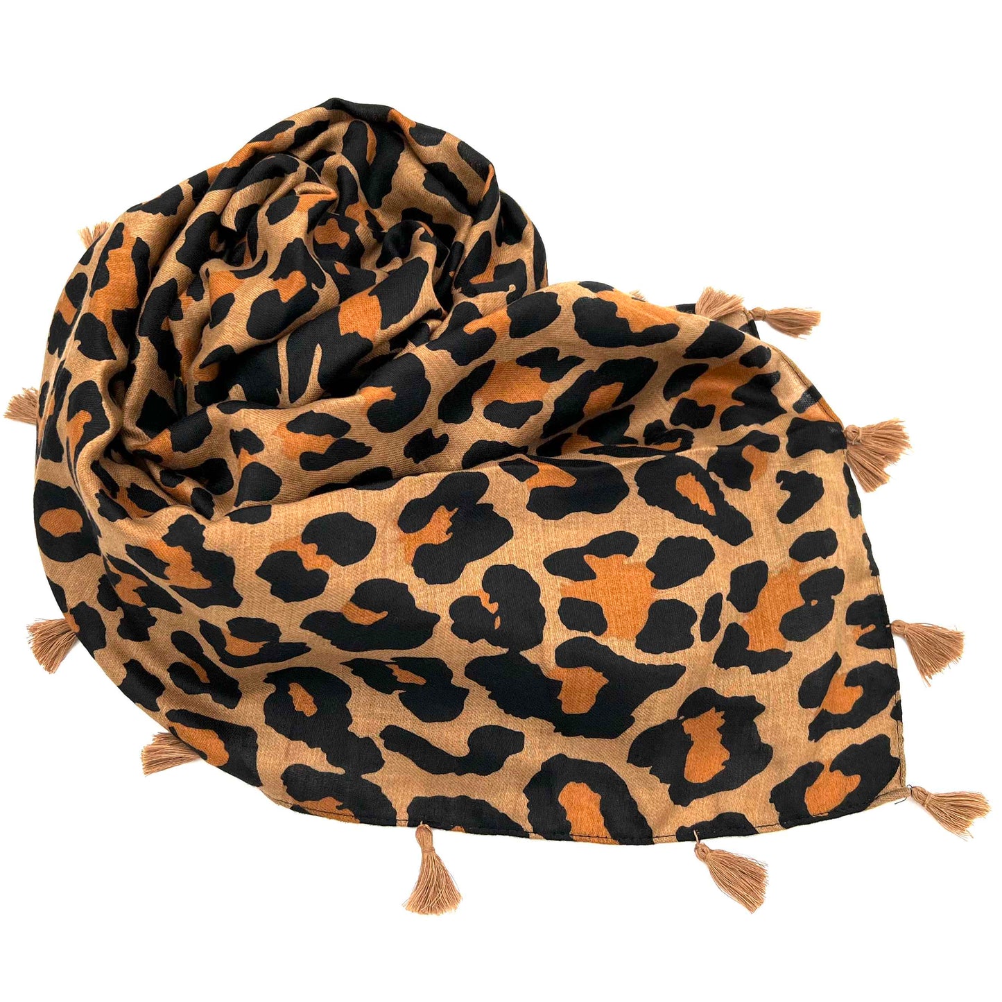 ZAZA`Z Schal mit Panterprint in braun und schwarz | mit Quasten | 180x90cm | Viskose
