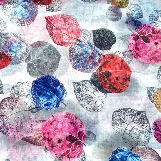 ZAZA`Z zarter Schal mit bunten Blättern | mit kleinen Fransen | 180x70cm | Viskose/Seide