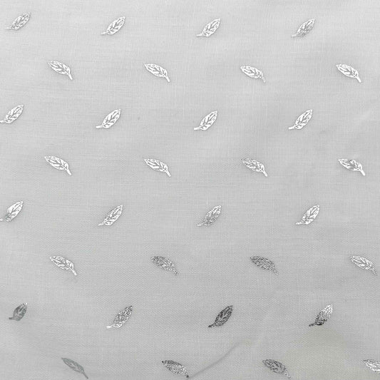 ZAZA`Z weißer und leichter Schal mit kleinen silbernen Blättern | 180x70cm | Viskose/Baumwolle