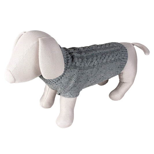 DUVO+ Hundepullover / Dog Sweater COZY aus 100 % Acrylwolle | graues Zopfmuster