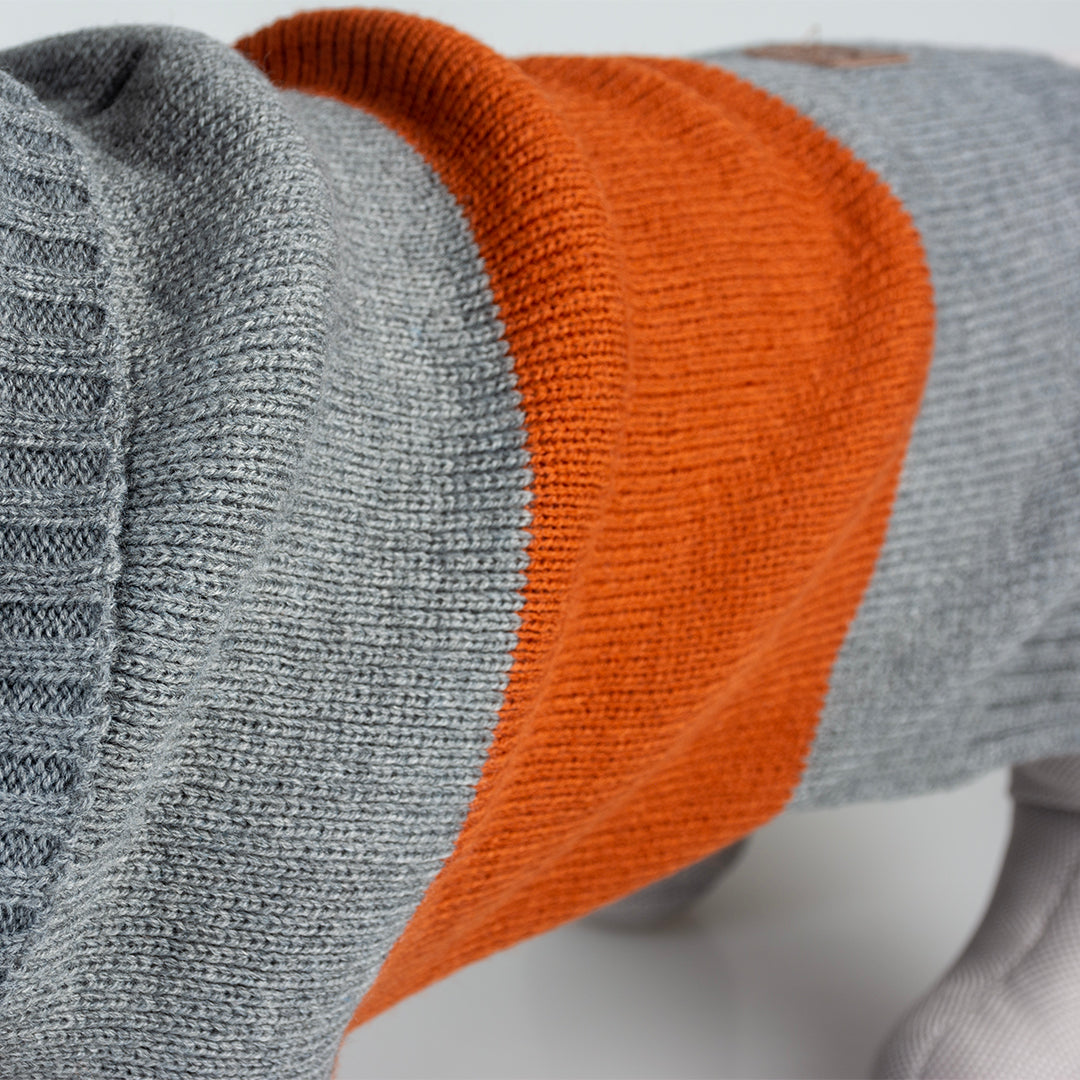 DUVO+ Hundepullover / Dog Sweater COZY aus 100 % Acrylwolle | grau-orange