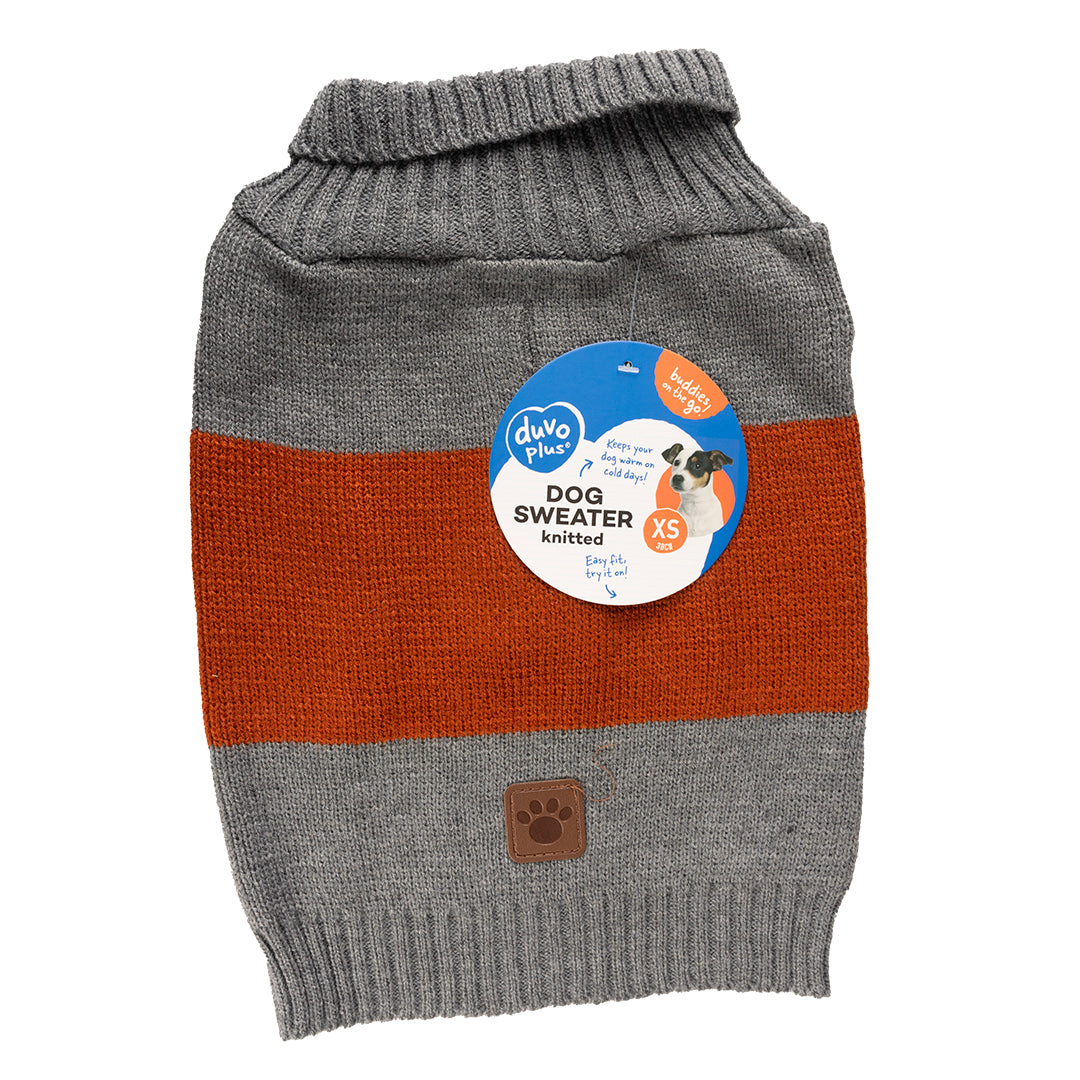 DUVO+ Hundepullover / Dog Sweater COZY aus 100 % Acrylwolle | grau-orange