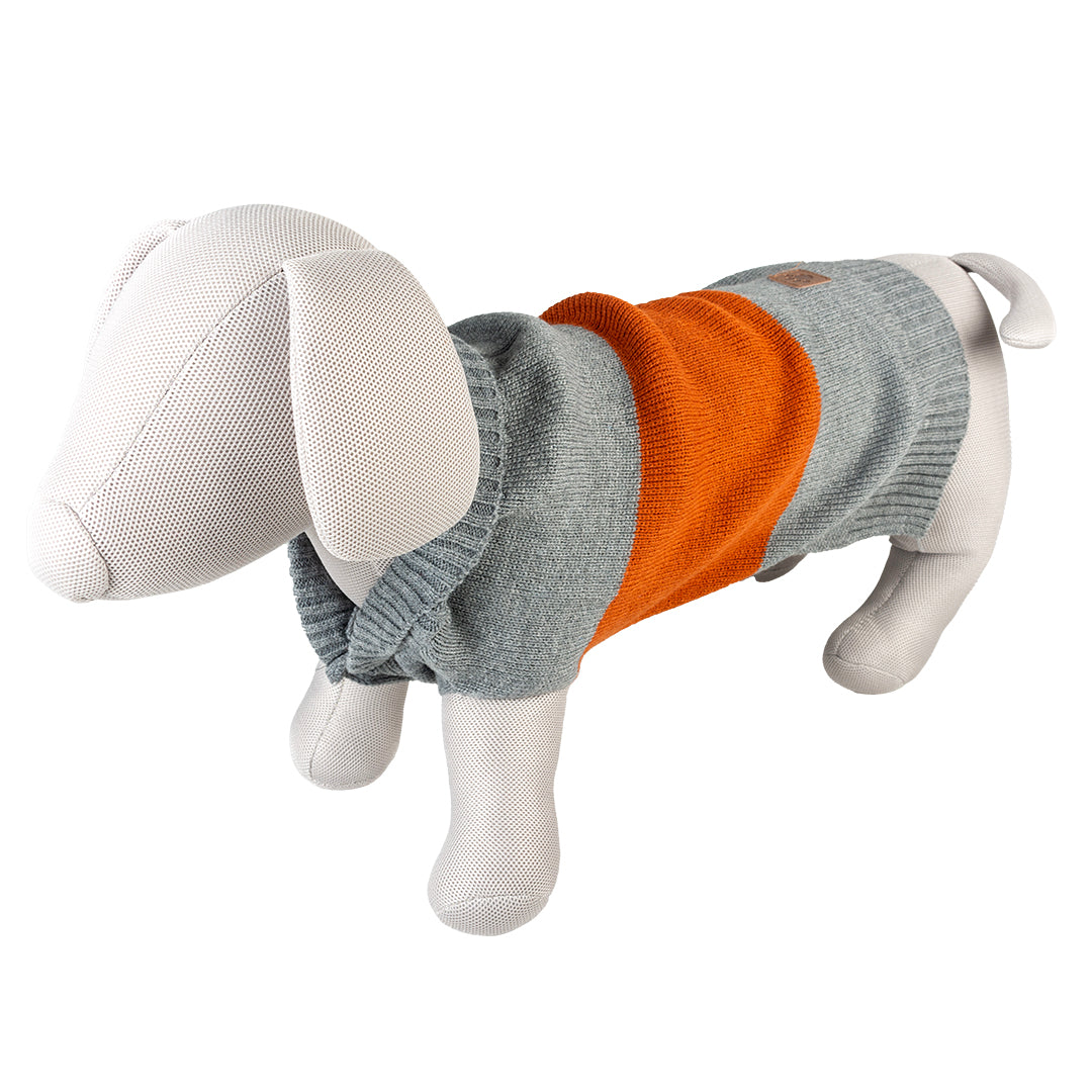 DUVO+ Hundepullover / Dog Sweater COZY aus 100 % Acrylwolle | grau-orange