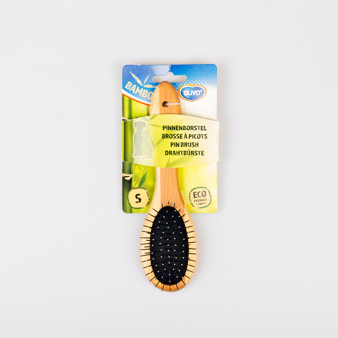 DUVO+ ergonomische Bamboo Drahtbürste S für alle Fellarten geeignet | reinigt & massiert | Hunde & Katzen