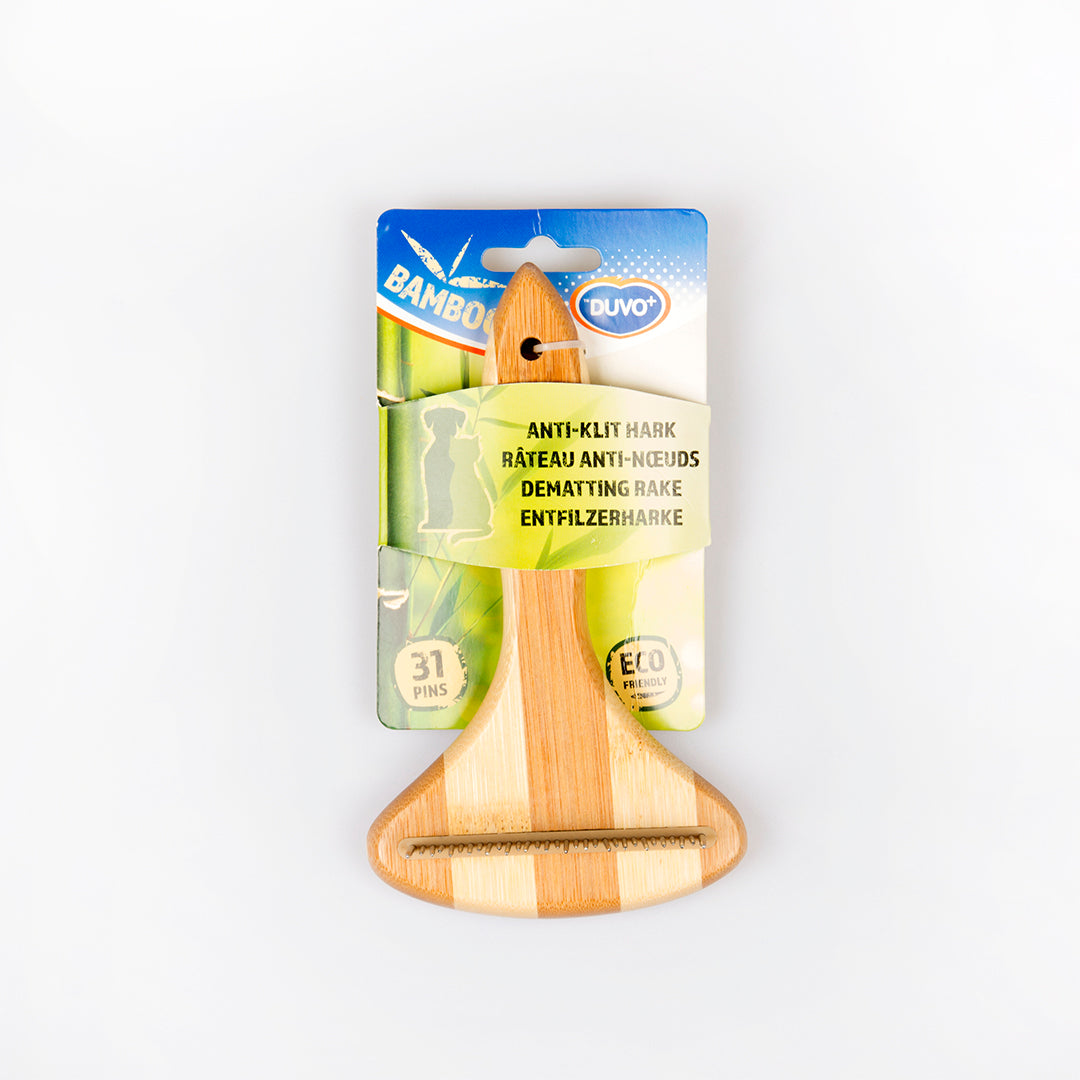 DUVO+ ergonomische Bamboo Entfilzerharke mit 31 Pins für dickes, langes, lockiges & drahtifes Fell| reinigt & massiert | Hunde & Katzen