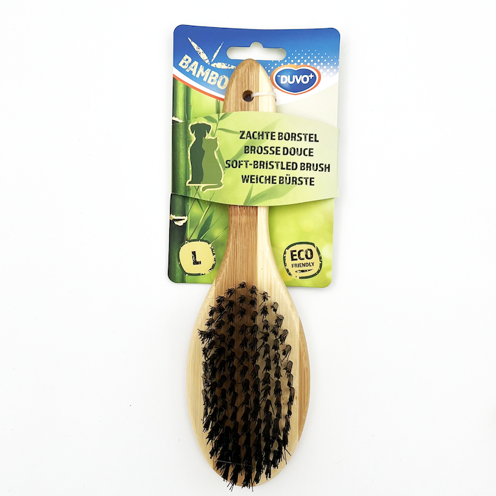 DUVO+ ergonomische Bamboo weiche Bürste L | für alle Fellarten geeignet | reinigt & massiert | Hunde & Katzen