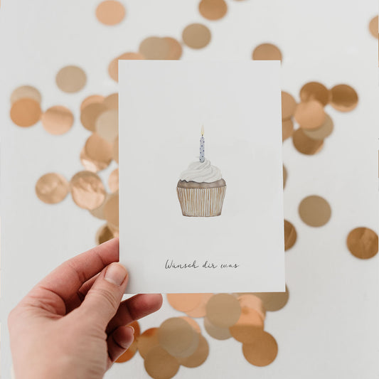EUELNSCHNITT Postkarte mit Törtchen "Wünsch dir was" | Din A6