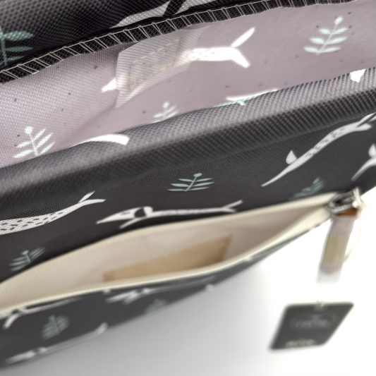 FRESK Beutel DACHSY aus recyceltem Material | grau mit weißen Dackeln