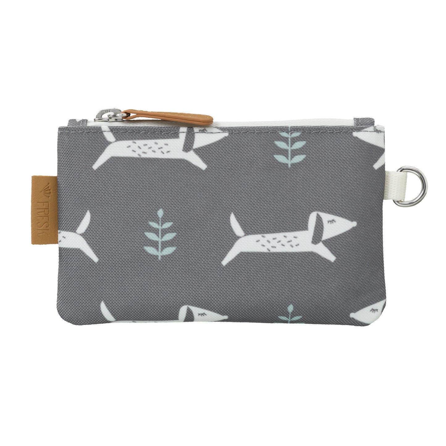 FRESK kleines Wallet DACHSY aus recyceltem Material | grau mit weißen Dackeln