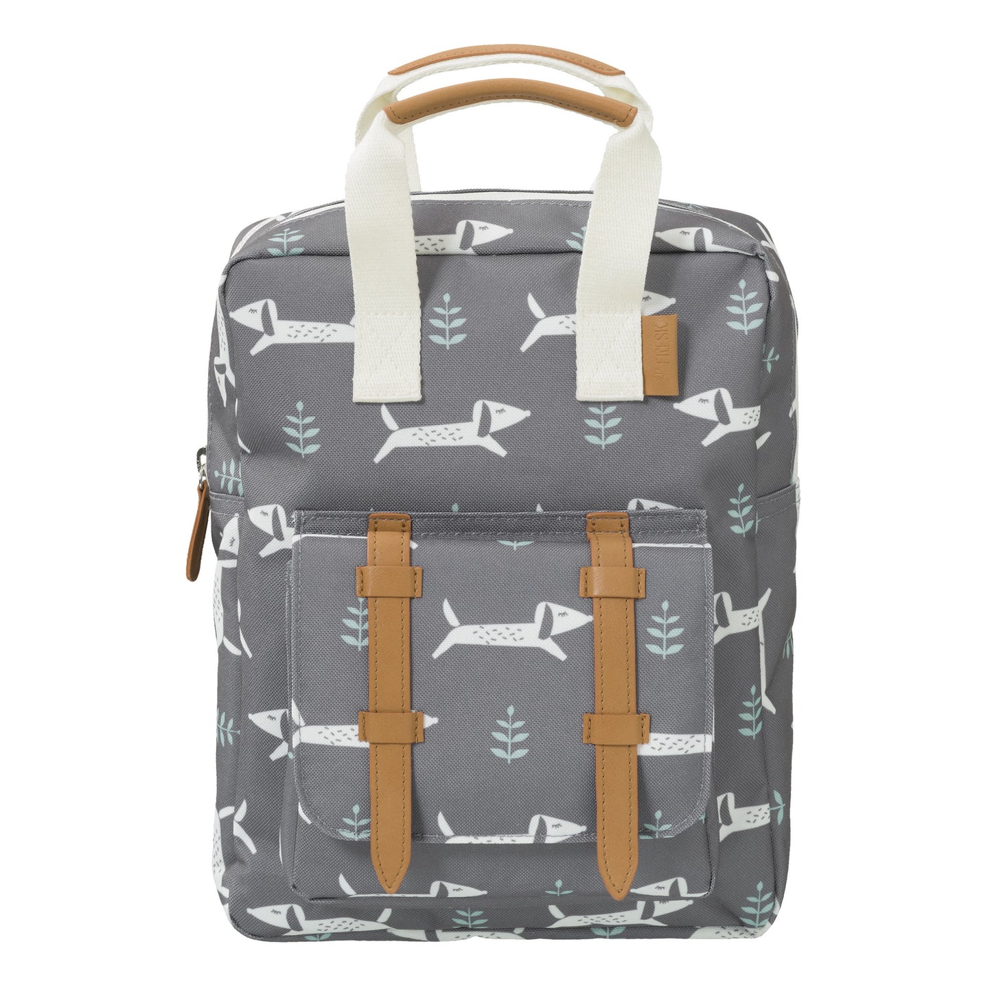 FRESK nachhaltiger Rucksack DACHSY aus recyceltem Material | grau mit weißen Dackeln