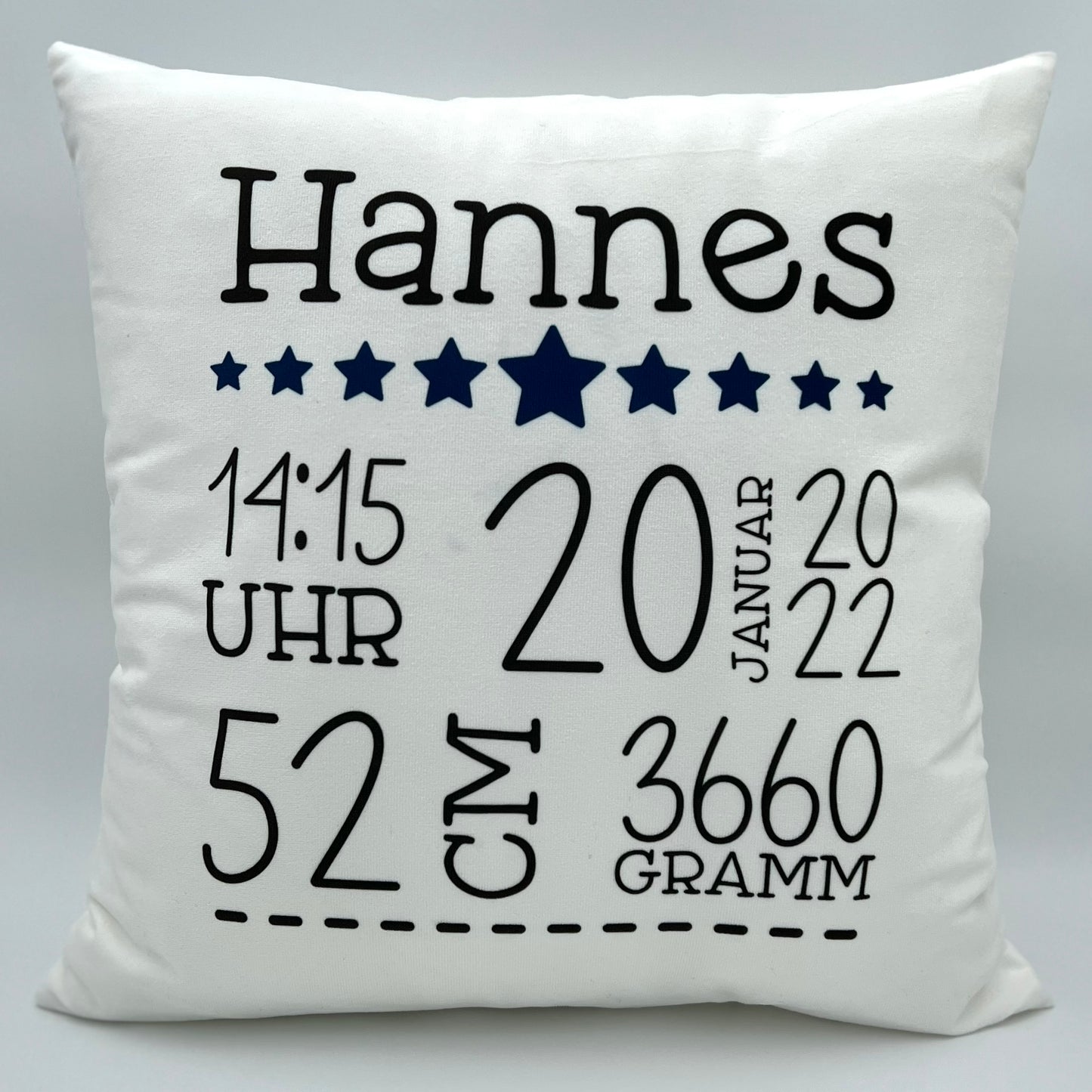 WESERGLÜCK Geburtskissen / Babykissen HANNES mit blauen Sternen inkl. Füllung | 40x40cm | personalisierbar