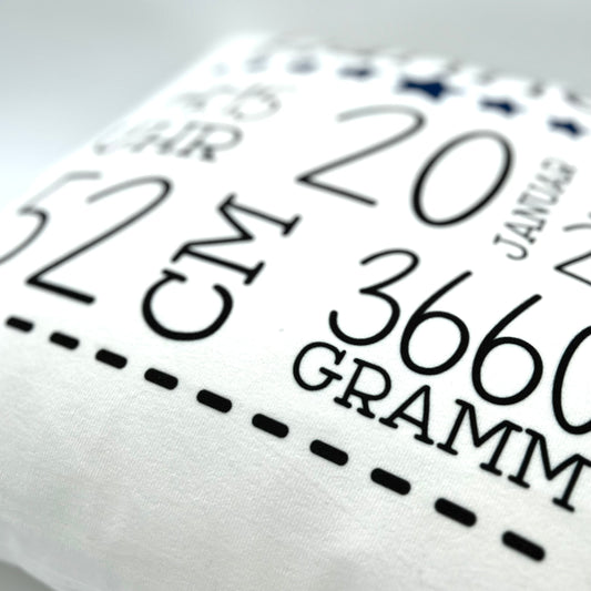 WESERGLÜCK Geburtskissen / Babykissen HANNES mit blauen Sternen inkl. Füllung | 40x40cm | personalisierbar