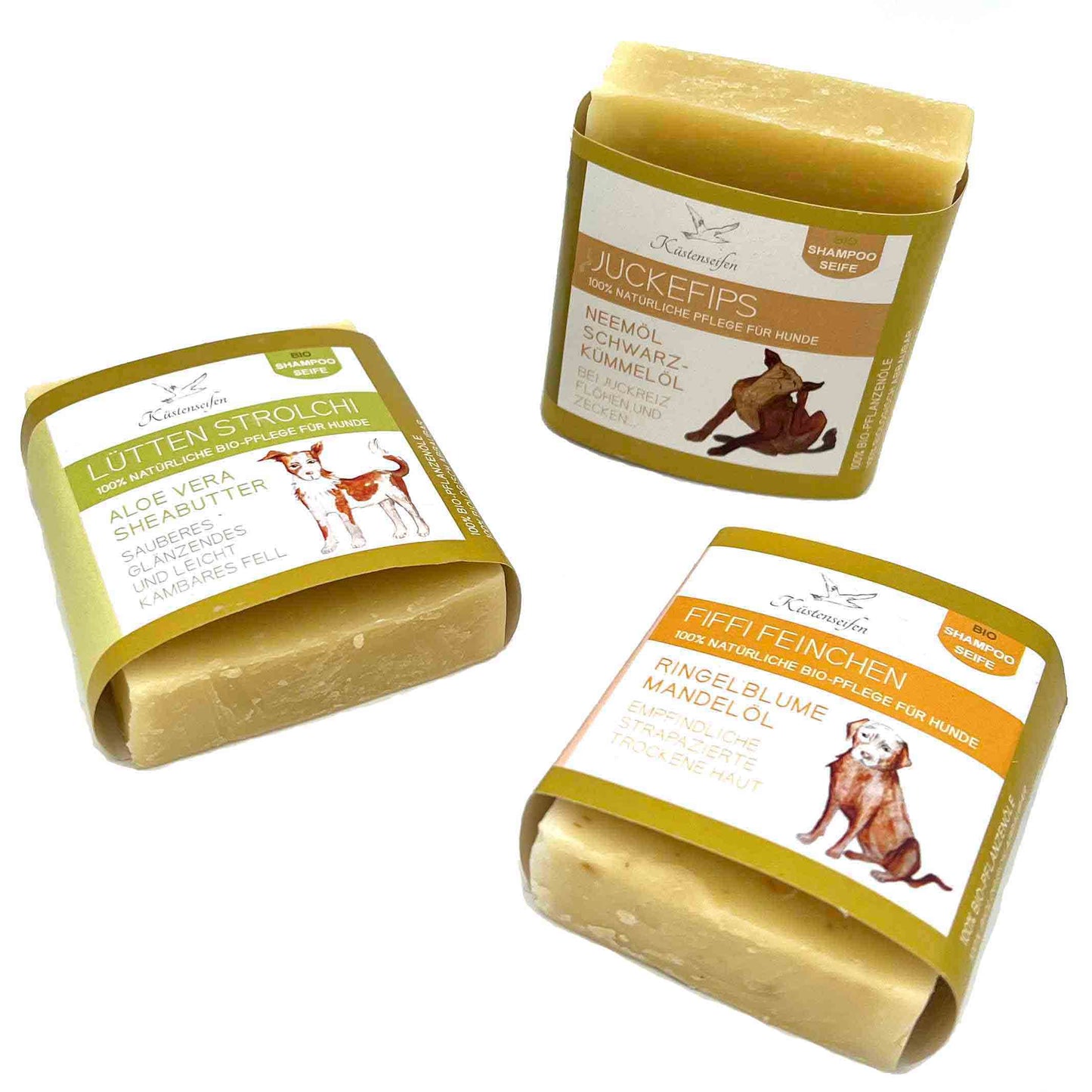KÜSTENSEIFEN MANUFAKTUR handgesiedete Hundeseife für empfindliche und trockene Haut | 80g | natürliche Pflege | vegan