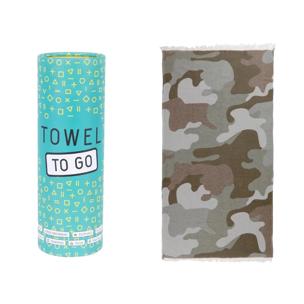 TOWEL TO GO Amazonas Camouflage khaki & braun | handgefertigtes Hammamtuch / Baumwolltuch / Baumwolldecke | Reisehandtuch | extra saugstark | 100% reine Baumwolle | vegan