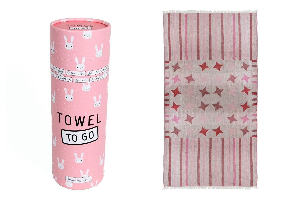 TOWEL TO GO Kids Star rot | handgefertigtes Hammamtuch / Baumwolltuch / Baumwolldecke | Reisehandtuch | extra saugstark | 100% reine Baumwolle | vegan