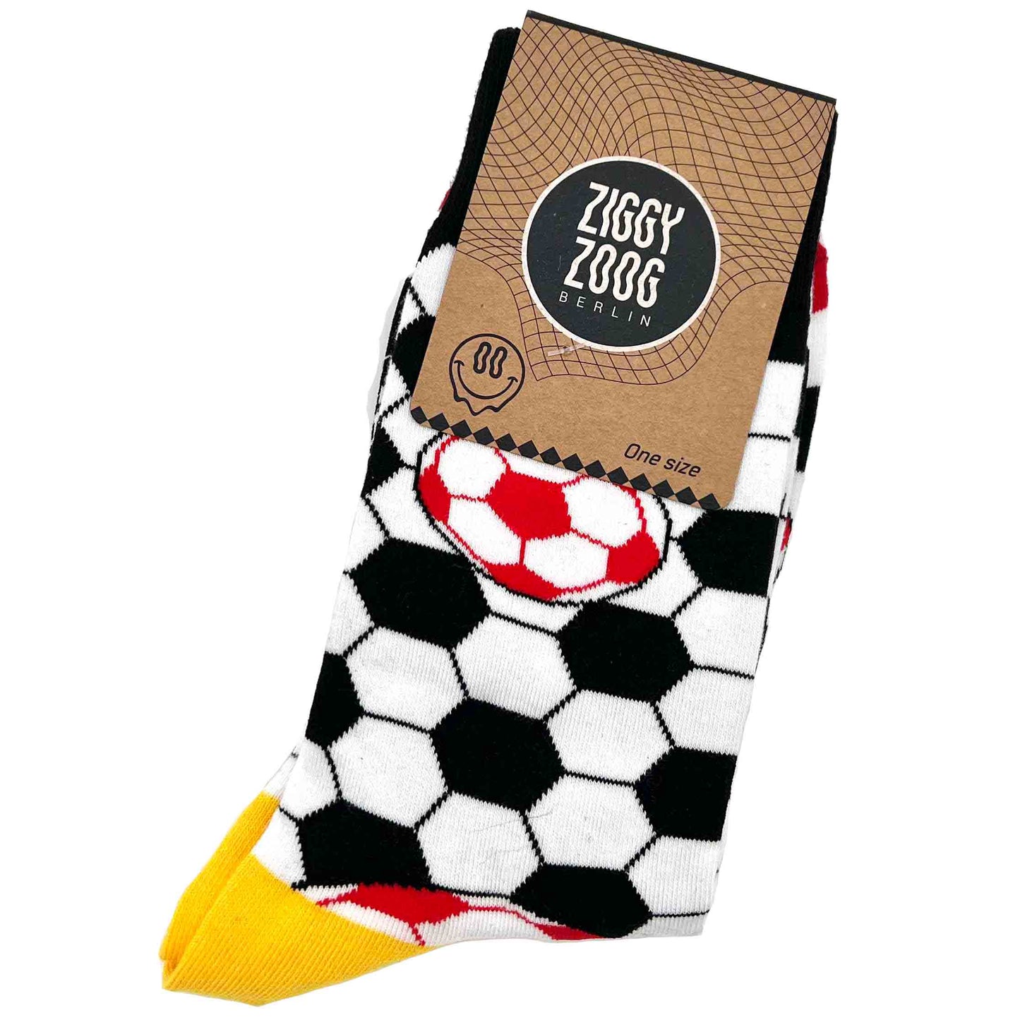 ZIGGI ZOOG Socken mit Fußbällen "Foot & Ball" | schwarz, rot& gelb | Baumwolle, Polyamide, Elastan | one size